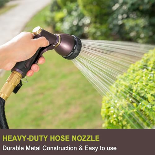 FANHAO Metal Water Hose Nozzle Heavy Duty, 8 Spray Patterns, High Pressure | Comfortable Non-Slip Handle, Hands-Free Lock, Rustproof Leak Proof Hose Sprayer Nozzle for Watering Plant, Car & Pet Washing - color: Bronze