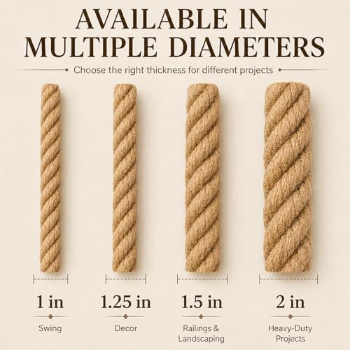 Twisted Manila Rope (1.5 Inch x 200 Feet) Natural Jute Rope Thick Hemp Ropes for Docks, Nautical, Railings, Swing, Decorating - size: 1.5 in x 200 ft