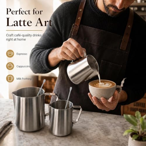 Milk Frothing Pitcher Espresso Accessories 12oz Mini 304 Stainless Steel | Portable design for home & office coffee use, leakproof pointed spout, seamless interior easy cleaning - size: 12OZ