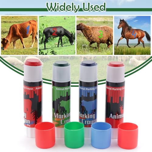 4 Pcs 2.82 Oz Livestock Marker Crayon, Cattle Marking Tools for Pig Cow Goat Horse, Donkey, Large Animal Crayons, Water Proof, Animal Skin Marking(2 Red, 1 Blue, 1 Green)