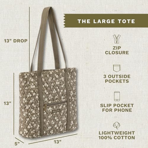 Bella Taylor Large Tote, Quilted Shoulder Bag for Women | Lightweight, 6-pocket large quilted purse, machine washable, zippered top, ultimate organization, durable construction - color: Woodland Floral