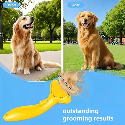 Undercoat Rake for Dogs & Cats, Deshedding Brush for Long haired Pets,Cat Brush for Shedding with Release Button,Best Dematting Comb&Deshedding Tool for Grooming (Lemon Yellow) - color: Lemon Yellow