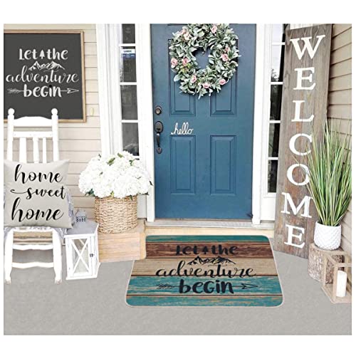 Welcome Mats for Front Door Farmhouse Camper Door Mat Trailer RV Floor Mats Let The Adventure Begin Camping Doormat Non Slip Rubber Entrance Rug for Indoor Outdoor 17x28 inch