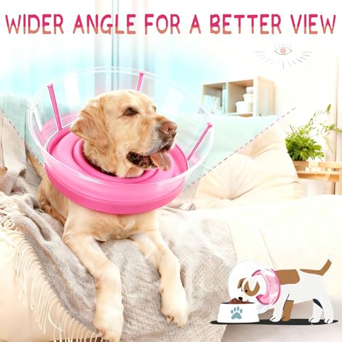 2-in-1 Soft Inflatable Dog Cone Collar Alternative,Dog Collar After Surgery | Dog Cone Collar With Enhanced Anti-Licking Guard Shield,Adjustable Recovery Cones for Medium Small Dogs and Cats,Pink,M+ - color: Pink, size: M+(Neck Girth:12"-15")