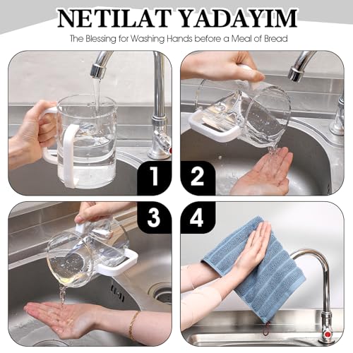 MAQUITA Judaica Hand Washing Cup with Dual Handles, 5" Acrylic Wash Cup for Jewish Ritual (White) - color: White