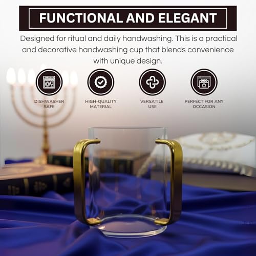Khen Lucite Washing Cup with Gold Handles | Acrylic Handwashing Vessel | Modern Clear Mug Luxury Bathroom Sink Accessory | Decorative Stylish Household Essential | Elegant Plastic Jug - color: Gold