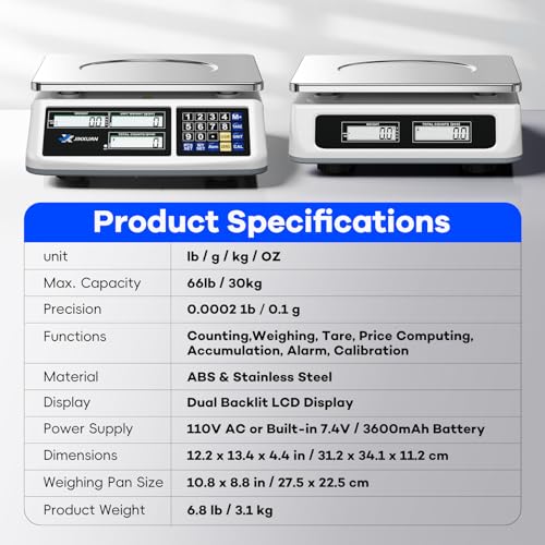 Counting Scale (66lb/30kg, 0.1g), lb/oz/g/kg Industrial Parts Scale with Dual LCD Display, Digital Inventory Scale for Small Parts Coins Pieces Tickets, Precision Gram Scale with Alarm Mode - style: 30kg x 0.1g with 3 Displays