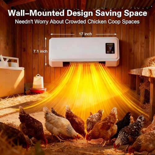 1500W Chicken Coop Heater for Winter, Wall-mounted poultry heater, 5S Fast Heating with Adjustable Temperature (77~99℉), Safe Warm Stove for Chickens, Ducks & Small Pets