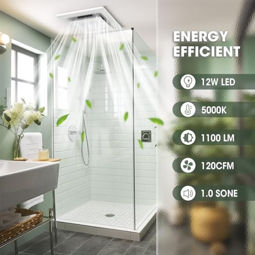FASDUNT 120 CFM Bathroom Exhaust Fan with Light, Ceiling Ventilation Fan | 1.0 Sones Ultra Quiet, 5000K Daylight LED, No Attic Access Needed, Perfect for Bathroom Remodel - color: White-5000K, size: 8 Inch