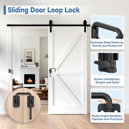 Sliding Door Loop Lock, 90/180 Degree Patio Door Latch, Black | Stainless Steel Home Security Loop Latch for Sliding Barn/Single/Double Opening Gate, Shed, Closet, Window, Fence - color: Black-1PC