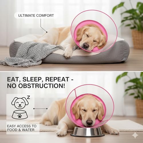 2-in-1 Soft Inflatable Dog Cone Collar Alternative,Dog Collar After Surgery | Dog Cone Collar With Enhanced Anti-Licking Guard Shield,Adjustable Recovery Cones for Medium Small Dogs and Cats,Pink,M+ - color: Pink, size: M+(Neck Girth:12"-15")