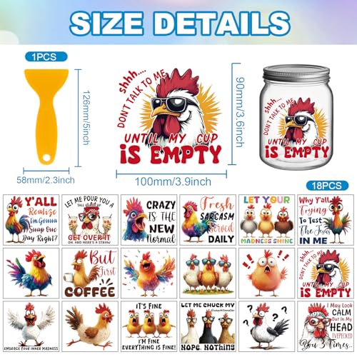 GLOBLELAND 18 Sheets Funny Chicken Rub on Transfer 3.9x3.6inch Humorous Rooster Vase Home Decals Hen Transfer Stickers for Crafts Furniture Vase Glass Art Crafts Decorations - style: Funny Chicken