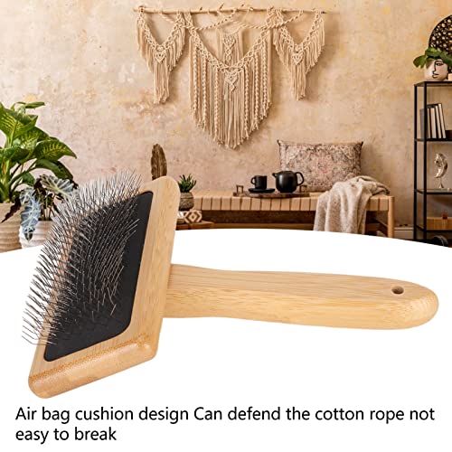 Sheepskin Wool Brush, Sheepskin Wool Wire Brush with Hole Cushion, Macrame Slicker Comb Pet Slicker Brush with Wood Handle for Grooming, Removing Shedding and Dirt (L) - size: L