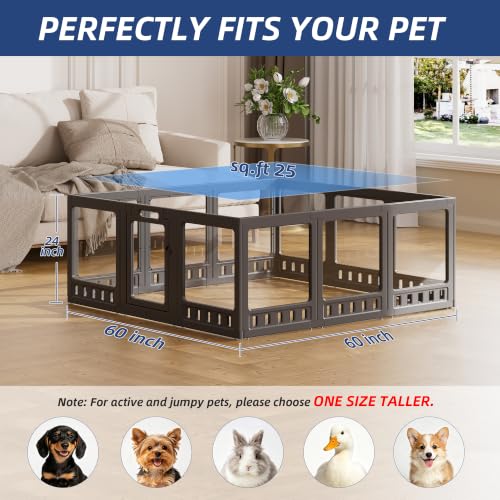 Clear-air Dog Playpen with Room Divider, Expandable Acrylic Dog Playpen to Create 2 Rooms, Clear Dog Play Pen Indoors, 24", 12 Panels, Black - color: Black, size: 24"H