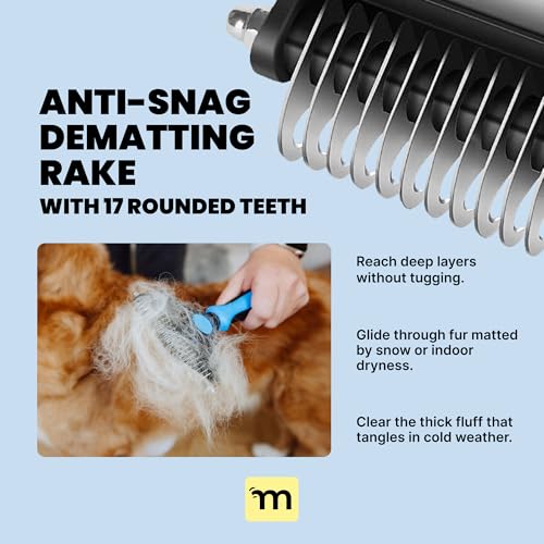 MalsiPree Dog Brush - Large Black, 2-in-1 Undercoat & Dematting Rake | 2-in-1 undercoat rake & dematting brush - deshedding tool - Use for medium to large double-coated dogs & cats