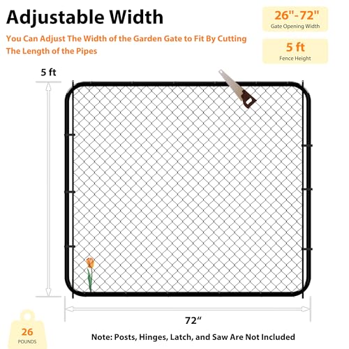 Adjustable Chain Link Fence Gate Kit,Rust-Resistant PVC Coated Garden Gate for Outside,Durable Outdoor Gate for Garden Fence, Pathways, Yards, and Driveways, 26"-72" Wide x 5' High - size: 5ft High