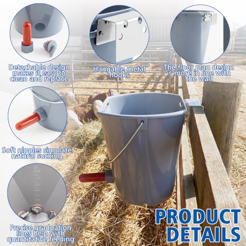 Sawysine 3 Pcs 8.45 Quart Calf Nursing Bucket, Single Teat Feeder with Metal Hanger, Hanging Calf Pail with Nipple Livestock Feeder for Over The Fence, Stall, Barn, Cowshed/Cattle Housing - color: Single Teat