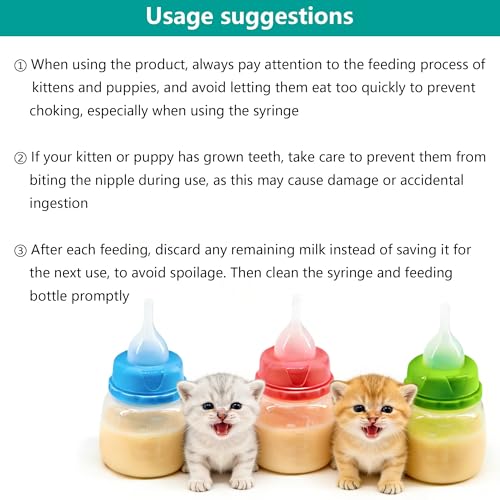 Pet Feeding Bottle and Syringe Set for Puppies and Kittens(1 Bottles,2 Syringes,6 Nipples) Blue - color: Blue