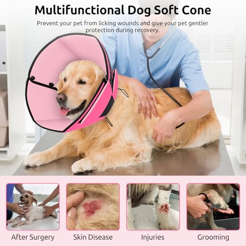 Dog Cones for Medium Dogs, Soft Dog Cone Collar After Surgery | Pet Cone for Dogs Wound Care, Spay, Neuter, Breathable Pet Surgery Collars & Cones, Elizabethan Collar for Dogs, Pink M - color: Pink, size: M
