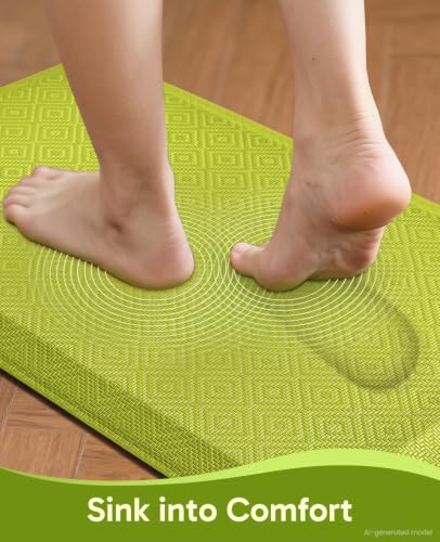 Ophanie Kitchen Mats for Floor, 3/4 Inch Thick Kitchen Rugs, 20x32 Anti Fatigue Standing Cushioned Mat,Waterproof,Comfort Ergonomic Mat for Office, Home, Sink with 99+ Pairs of Anti-Slip Bottom Ridges - color: Green, size: 20"L x 32"W x 0.8"Th