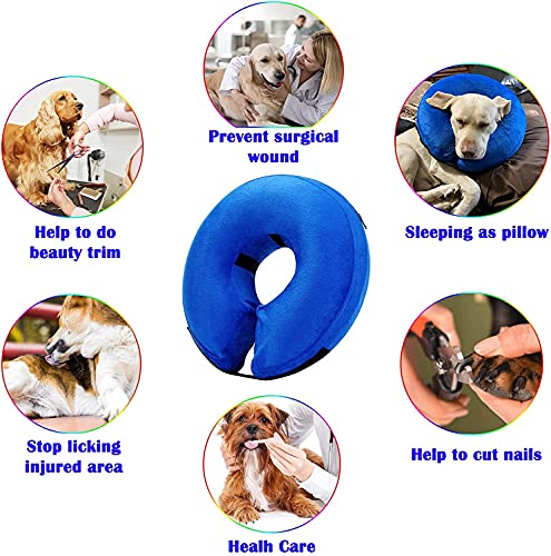 Inflatable Dog Cone Collar for After Surgery, Doggie Neck Blow up Donut Recovery ECollar, Soft Adjustable Dog Cone for Small Medium Large Dogs and Cats - color: Blue, size: Large (Neck: 15"-18")