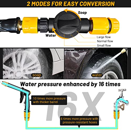 Garden Hose Nozzle with 4 Patterns, Soap Dispenser & Quick Connectors, Plastic High Pressure Washer Gun, Water Hose Nozzle Sprayer Heavy Duty, Spray Nozzle for Outdoor Car Washing