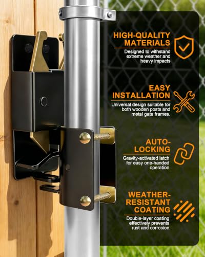Valchoose Heavy Duty 2 Way Gate Latch, 8 Screws and Instructions, 1 Set | One Hand Pull Pin Opener, Padlock Hole, No Welding Round Tube Mount, Fits Livestock Fence Horse Corral Pasture Stable Ranch
