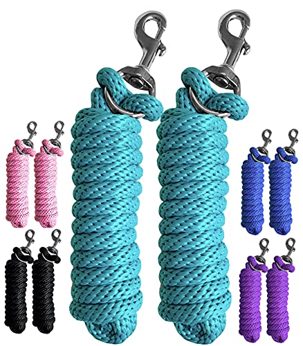 Majestic Ally Pack of 2 Solid Poly Lead Rope for Horses & Livestock – 10 Foot long and 5/8 inch Thick - Replaceable Heavy-Duty Bolt Snap – Handmade – Soft, Broken in Feel (Turquoise) - color: Turquoise