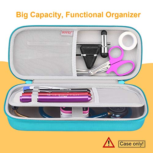 BOVKE Stethoscope Case for 3M Littmann Classic III Monitoring, Lightweight II S.E, Cardiology IV Diagnostic, MDF Acoustica Stethoscopes, Extra Room for Nurse Essentials and Medical Supplies, Turquoise - color: Turquoise