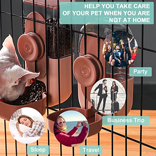 Rabbit Feeder, Bunny Water Bottle Dispenser, Pet Ferret Cage Food Bowl - color: Brown