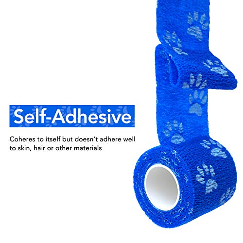 RISEN Cohesive Bandage 2” x 5 Yards, 6 Rolls, Self Adherent Wrap Medical Tape, Adhesive Flexible Breathable First Aid Gauze Ideal for Stretch Athletic - color: Blue Paw