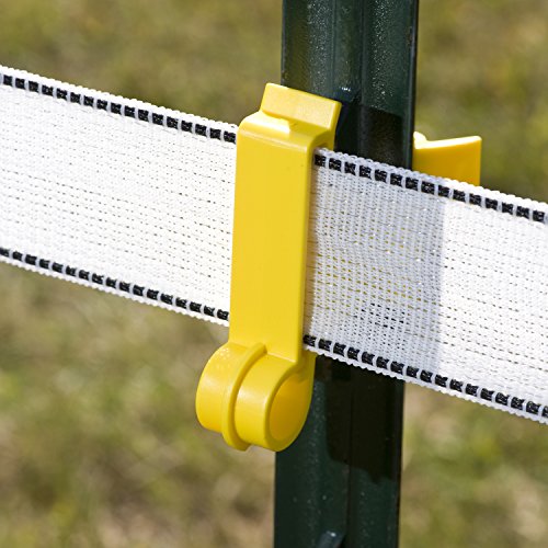 Zareba T-Post Poly Tape Insulator for Electric Fences - 25 Pack - ITTY-Z, Yellow Insulators - Easy to Install Electric Fence Insulator, Includes 25