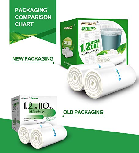 FORID Small Clear Trash Bags, 1.2 Gallon Tiny Garbage Bags, 110 Count Wastebasket Bin Liners for Bathroom Bedroom Office Garbage Can 5 Liters - Thick & Durable Trash Bag - size: 110 Count (Pack of 1), style: Clear 1.2 Gal