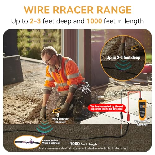 Underground Wire Locator Cable Tester F02 Tracker with Earphone for Locate Buried and Hidden Wires and Cables Pet Fence Wires and Other Hidden-Wires - color: Yellow