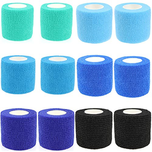 Self Adhesive Bandage Wrap Animal Cohesive Bandage Self Adherent Wrap First Aid Tape for Dogs Cats Horses Birds & Wrist Healing Ankle Sprain (2 Inch Blue Change 12 Rolls) - color: 2 Inch Blue Change 12 Rolls
