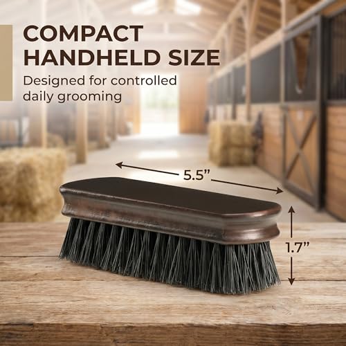 Small Livestock Grooming Brush for Horse, Cow, Pig, Sheep & Goat – Stiff Bristle Barn Brush with Wooden Handle, Cattle Farm Tool for Show Day Dirt, Hair & Coat Care