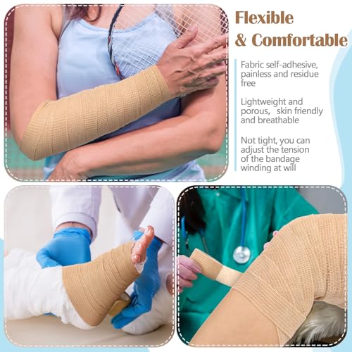 Treela 36 Pcs Self Adherent Bandage 1" X 5 Yard Wrap Breathable Cohesive Bandage Elastic Adhesive Tape for Stretch Athletic Sports Wrist Ankle(Nude) - color: Nude, size: 1" X 5 Yard