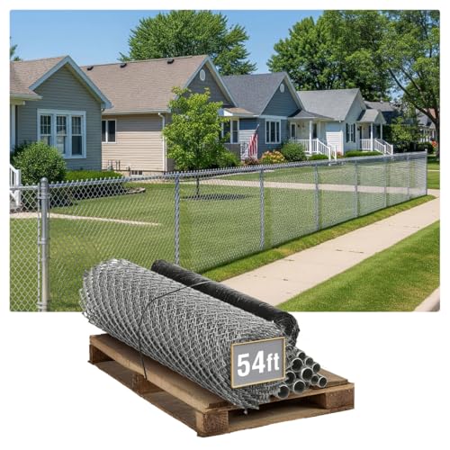 Fencer Wire 11.5 Gauge Durable Galvanized Steel Chain Link Fence Kit, Complete Fencing DIY Set w/Fence Fabric, Gate, Posts, Top Rails & Hardware for Yard, Garden & Animal Enclosures (4ft. x 54ft.) - color: Silver, size: 54 FT