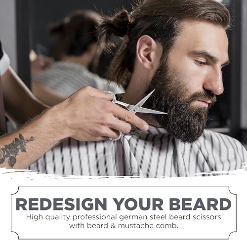 Mustache & Beard Scissors for Men – Stainless Steel Grooming Kit with Comb & Travel Case – Sharp Facial Hair Trimming Tool for Mustache, Beard, Nose & Eyebrows - color: Silver