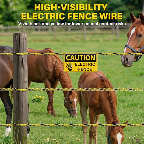 Electric Fence Wire 1312Ft 400M- 6 Stainless Steel Strands Polywire for Reliable Conductivity - Electric Fence Poly Wire for Portable Livestock Fencing - size: 1312 Feet/400 Meters