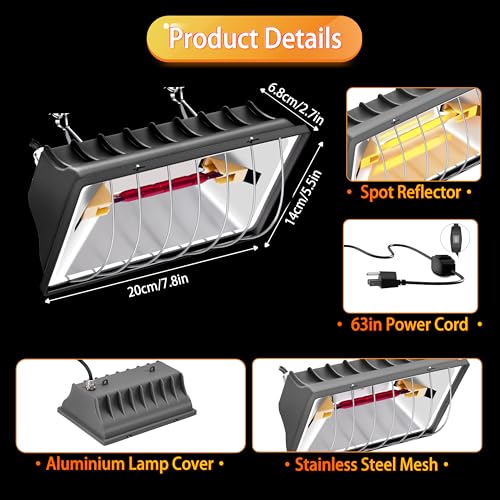 Heat Lamp for Chickens, 250W Chicken Heat Lamp, Brooder Heater for Chicks, Hanging Light Heated Adjustable Temp & Height, with Anti-Fall Aluminum Alloy Lamp Shade, for Chick, Ducks, Poultry (black) - color: black