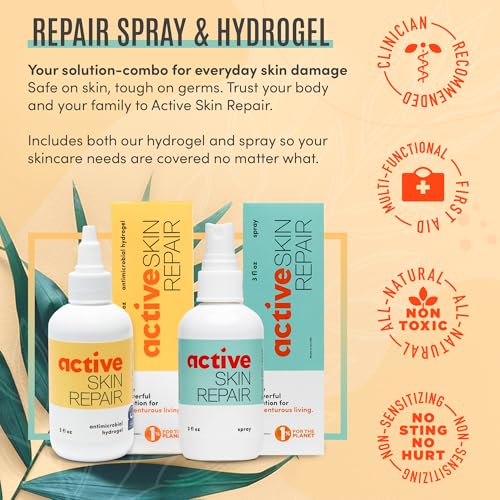 Active Skin Repair First Aid Hydrogel and Spray Bundle, 3 oz Each | Medical grade hypochlorous acid, natural and non-toxic, first aid bundle, minor cuts, wounds, scrapes, rashes, sunburns - color: Combo, size: 3 Fl Oz (Pack of 2)