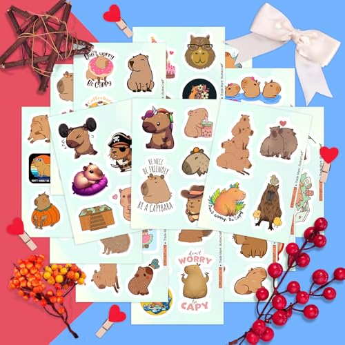100Pcs Capybara Stickers for Water Bottle and Laptop - Capybara Party Supplies & Decorations, Waterproof Vinyl Decals, Cute Animal and Pet Stickers, Gifts for Women & Men - color: Capybara Stickers