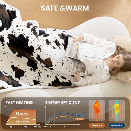 Heated Blanket Throw Blanket - Fast Heating Electric Blanket, Soft Heated Throw with 4 Time Settings,10 Heating Settings, Warm Gifts for Women Mom Grandma(50" x 60" Black) - color: 10 - Black, size: Throw 50" x 60"