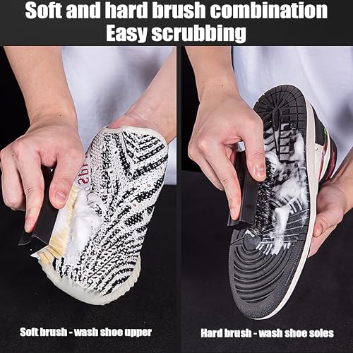 GOTO Shoe Cleaning Brush Set, Soft & Hard Bristle Shoe Brush for Sneakers, Boots, Leather, Mesh, Rubber & Crystal Soles, Sturdy Boot Brush Kit, Effective Stain Removal Shoe Brushes for Cleaning