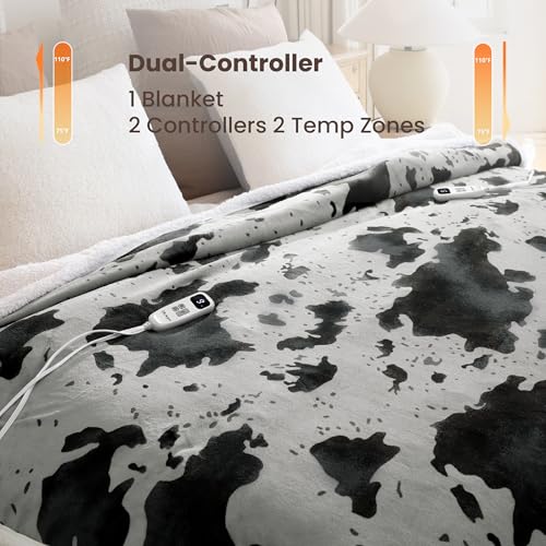 Heated Blanket King Blanket - Fast Heating Electric Blanket, Soft Heated Throw with 4 Time Settings,10 Heating Settings, Warm Gifts for Women Mom Grandma(90" x 100" Cow Print Grey) - color: 02 - Black Ombre-grey, size: King 90" x 100"