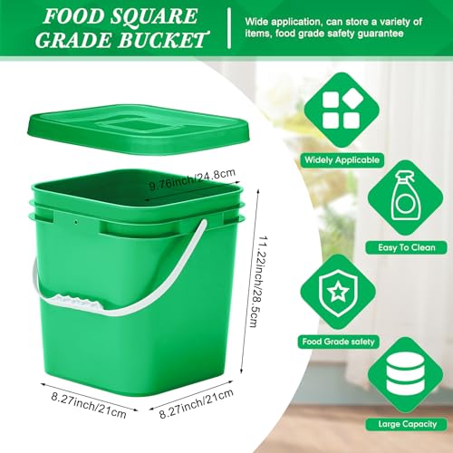 Mumufy 5 Pcs 3.5 Gallon Square Food Grade Bucket with Lid Square Bucket Pail Plastic Handles for Long Term Food Storage, Camping, Fishing, Home Organization Easy Stack and Store (Green) - color: Green