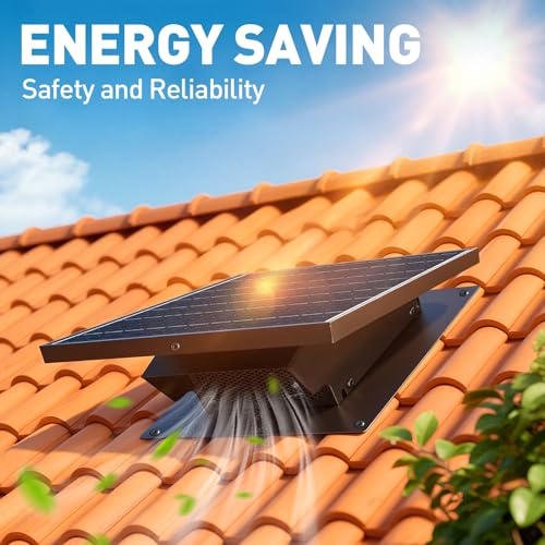 25W Solar Roof Vent Fan with 8-Inch Removable Roof Vent, Solar-Powered Attic Exhaust Fan for Enhanced Ventilation. Ideal for Home, Garages & Warehouses–Energy-Efficient & Easy Install, Black