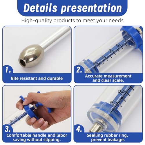 2 Pcs Goat Syringe Reusable Adjustable Goat Drench Syringe with 2 Drench Nozzle and Needles, Feeding Supplies for Cattle, Sheep, Goats, Horse, Pig, Dog (Blue, 50ML) - color: Blue, size: 50ML