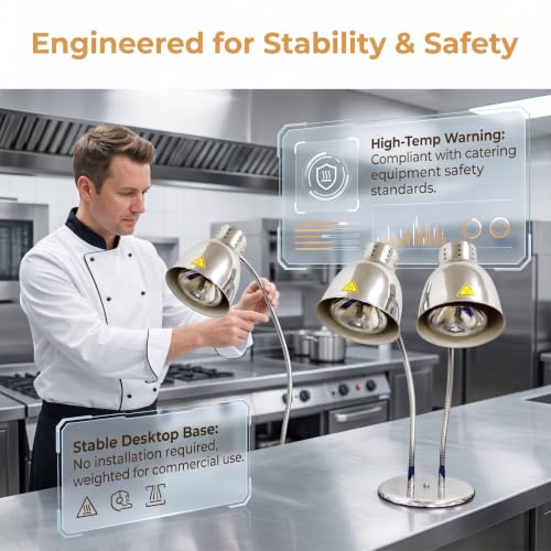 Food Heat Lamps with Dual 250w Bulbs Food Warmer Lights Food Heating Warmer Lamp Restaurant Kitchen Buffet Warmer Table (Double Head)